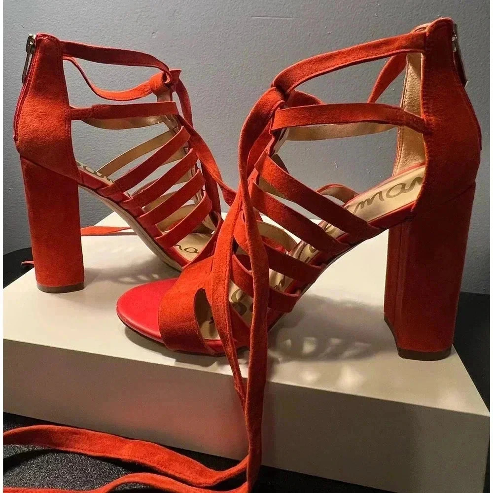 Sam Edelman Strappy Heels in Reddish Orange - Size 6M - Picture 2 of 6